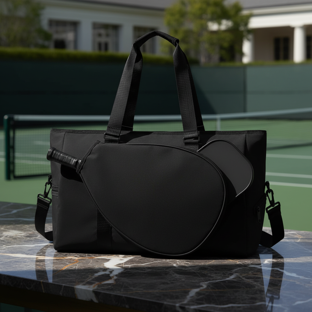 Black Pickleball Tote Bag